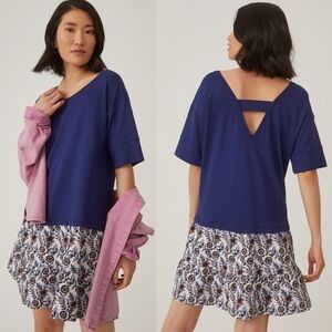 NWT Anthropologie Twofer Tunic Dress Size Medium Bohemian Print Blue Boho Cutout